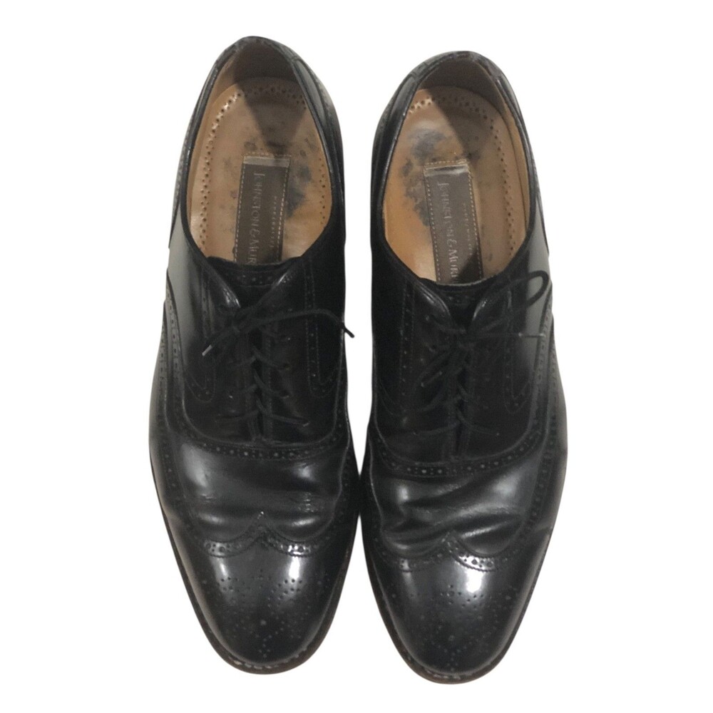Johnston & Murphy Black Oxford Wingtip Shoes 9.5D Classic Dress Brogues